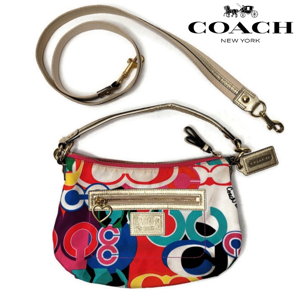 Coach Signature Daisy Poppy Pop C Graffiti Demi Crossbody bag with long strap.